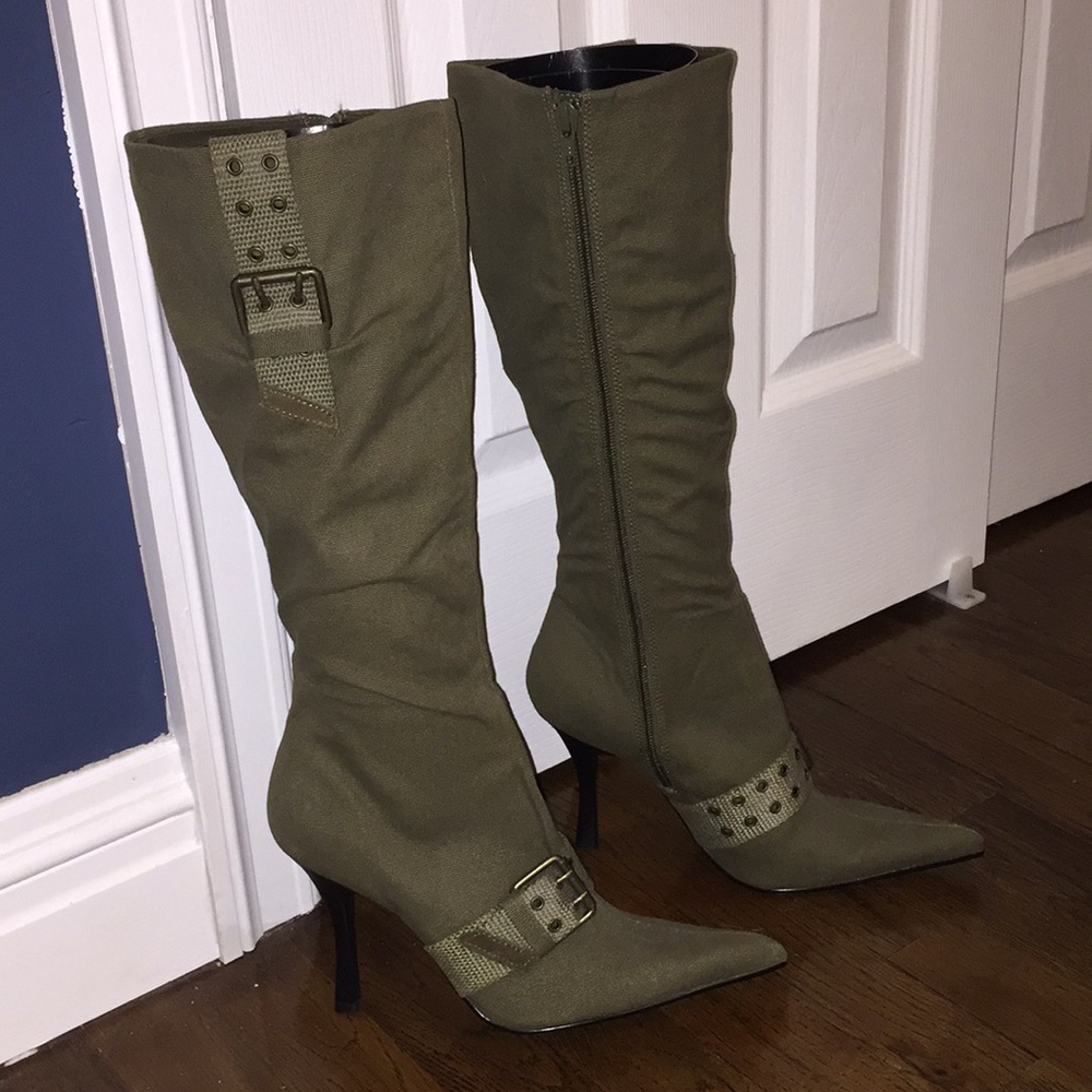 🧞‍♀️🤩HP!!!🤩🧞‍♀️canvas green stiletto boots